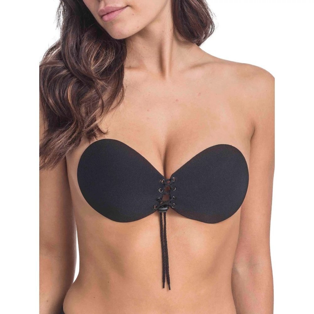 NWT AB ANA BEAUTY Lace‎ Up Adhesive Bra Size B Color Black